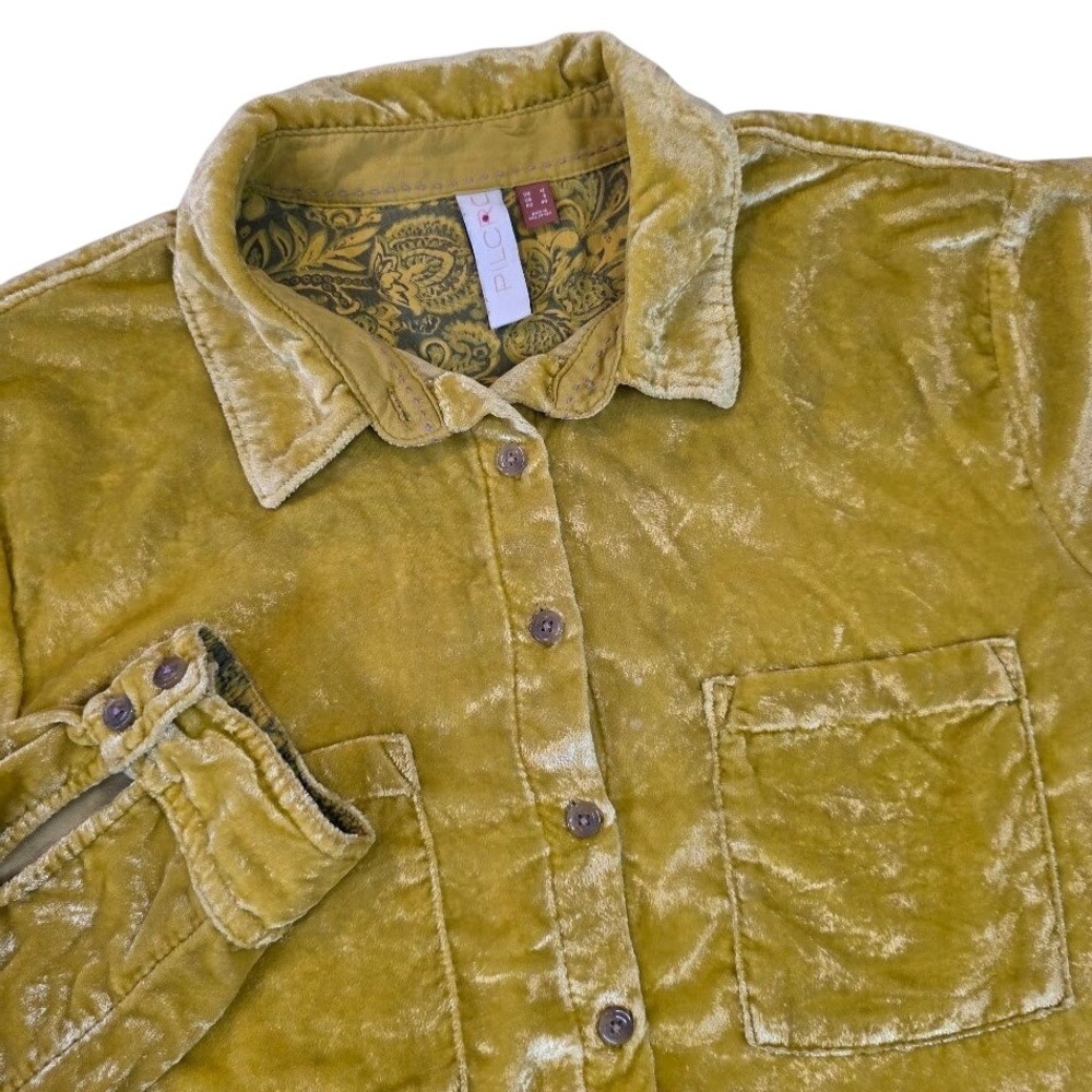 Pilcro Anthropologie 8 Hadley Crushed Velvet Button Down Shirt Mustard Yellow